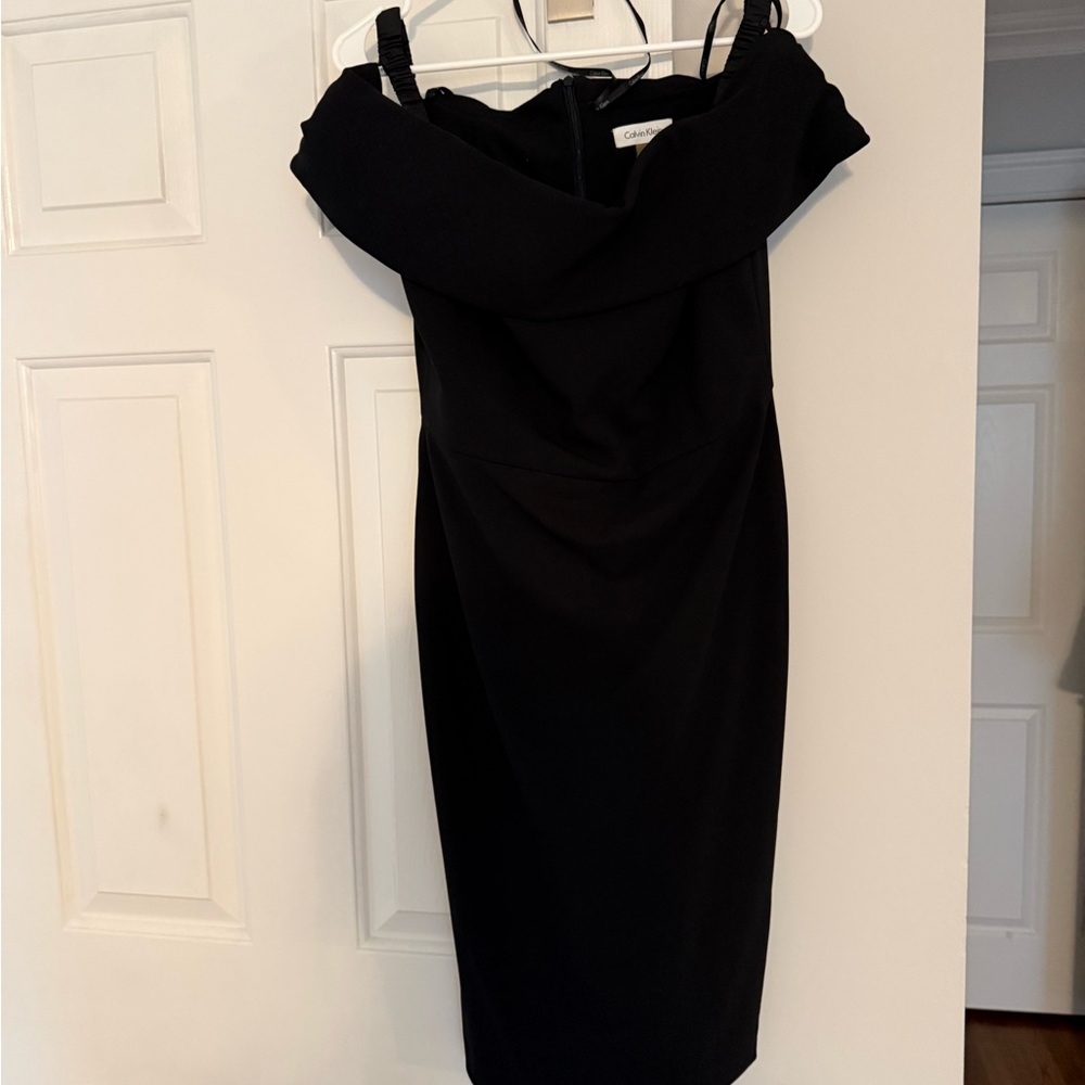 Calvin Klein Black Off the Shoulder Sheath Dress